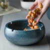 Round Large Blue Ceramic Ashtray As Home Decoration