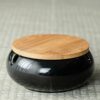 Simple Large Ceramic Ashtray With wooden cover in black
