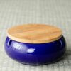 smokeless Ceramic Ashtray With wooden lid in intense blue