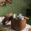 Smokeless Outdoor Ashtray With Lid Brown Wood For Garden