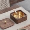 Solid square Wood Ashtray with lid showing it with opened lid