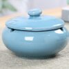 Windproof Outdoor Ashtray With Lid Blue Ceramic Perfect For Garden