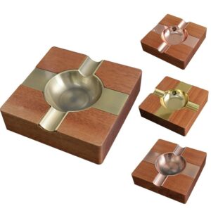 Elegant Cigar Ashtray - Solid Wood & Metal