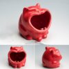 Yawning Cat Ashtray Red Glossy Ceramic