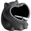 Yawning Cat Cigarette Ashtray On White Background