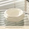 Ashtray White Ceramic With Modern Wavy Pattern