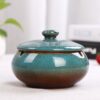 Ashtray With Lid Ceramic Glossy Blue