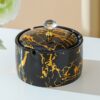 Ceramic Ashtray With Lid Black With Golden Pattern