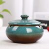 Ceramic Ashtray With Lid Glossy Blue