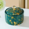 Ceramic Ashtray With Lid Green With Golden Pattern