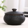 Ceramic Ashtray With Lid Matte Black
