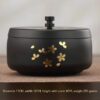 Covered Metal Ashtray Black With Golden Flowers