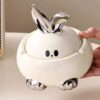Cute Bunny Ashtray White Ceramic With Silver Ears
