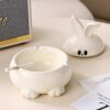 Cute Bunny Ashtray With Lid Ceramic White