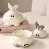 Cute Bunny Ashtrays With Lid White Ceramic