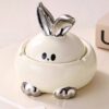 Cute Rabbit Ashtray With Lid Ceramic Silver