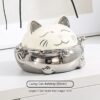 Fortune Cat Ashtray With Lid Ceramic Silver