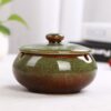 Glossy Ceramic Ashtray With Lid Green