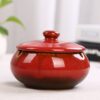 Glossy Ceramic Ashtray With Lid Red