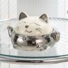Lucky Cat Ashtray Silver Ceramic
