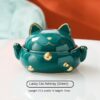 Lucky Cat Ashtray With Lid Green Ceramic
