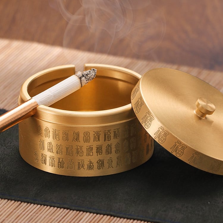 Metal Ashtray With Lid Made From Brass Metal