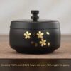 Metal Outdoor Ashtray With Lid Black With Golden Flowers