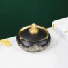 Vintage Ashtray With Lid Black Golden Ceramic